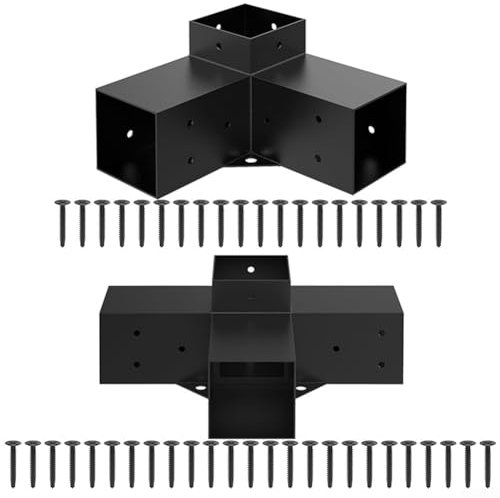 Pergolas Brackets Screws Kit, 3-Way 90° Corner Wood Brackets, DIY Pergola Brackets For 4X4 Inch Lumber Garden Metal Gazebo, Metal Gazebo Kits(B)