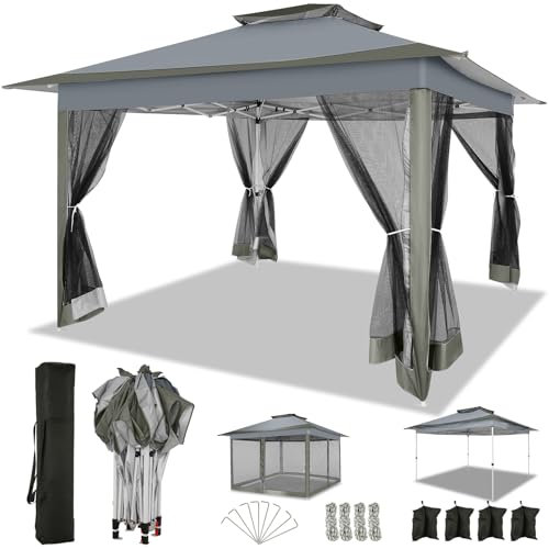 COBIZI Tonnelle de Jardin Extérieur 3.6x3.6m avec Moustiquaire Barnum Anti-UV Respirable Tente de Réception Cadre en Acier Toits Doubles Belvédère Jardin Terrasse Gris