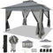 COBIZI Tonnelle de Jardin Extérieur 3.6x3.6m avec Moustiquaire Barnum Anti-UV Respirable Tente de Réception Cadre en Acier Toits Doubles Belvédère Jardin Terrasse Gris