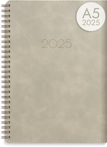 Burde Wochenkalender 2025 Beige | A5 Format | auf Französisch | Dezember bis Januar | 21 x 16 cm | 12 Monate | Kunstleder