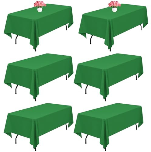 6 Packung Grün Polyester Tischdecken,153 x 260 cm rechteckige Tischdecke, waschbar und wiederverwendbar, Flecken- und knitterfest, für Hochzeit, Party, Bankett, Camping, Restaurant, Dekoration
