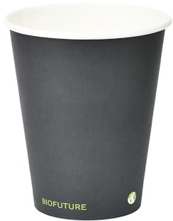 BIOFUTURE Disposable Paper Cups – 100% Compostable & Biodegradable 8 Ounce Party Cups for Weddings, Birthdays & Events, Sustainable Cold Drink Party Supplies – 50 Pack, Black, 8oz