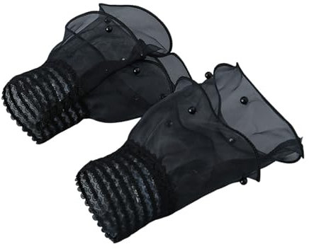 SHINROAD Manguitos de perlas sintéticas, 1 par de puños de muñeca para mujer, encaje transparente, decoración elástica, antideslizante, decoración de volantes, color negro