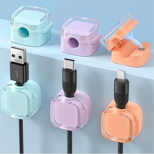 Alaoo 6 Pack Magnetic Desk Cable Clip Management, Cord Organizer Holder, Desk Cable Tidy,Self Adhesive Wire Holder for Desk, Magnetic Cable Organiser for Home Office, Multi-Color