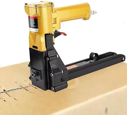 JOSBY Agrafeuse pneumatique de Fermeture de Carton, agrafeuse pour Carton ondulé avec 1600 Clous plaqués cuivre, pour Longueur de Clou 15 mm/18 mm/19 mm, Longueur et Profondeur de Clou réglables