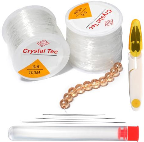 2 Stück Elastisches Band für Armbänder,100m Gummiband für Armbänder,0.6mm Armband Schnur,Nylonband für Armbänder,Perlenband Elastisch für Perlenschmuck Armbänder Bastelarbeit (Kristallweiß)