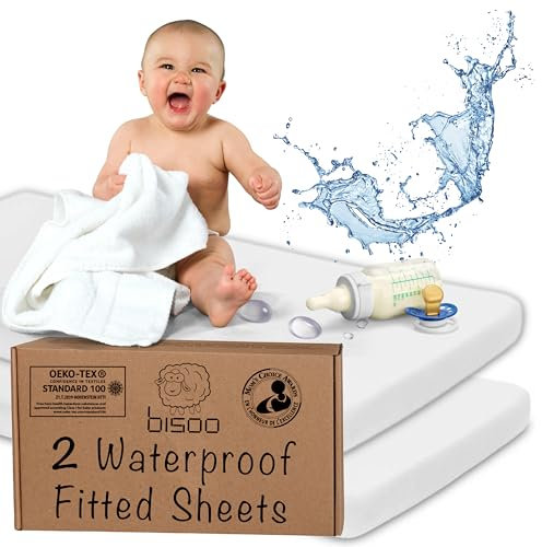 Bisoo Sabanas Magicas Minicuna 50x90. Bajera de algodón Jersey y Protector Impermeable en UNO. Ahórrate Comprar el Protector aparte. Ajuste fácil. Compatible Kinderkraft. Set de 2X Blanco, 90x50