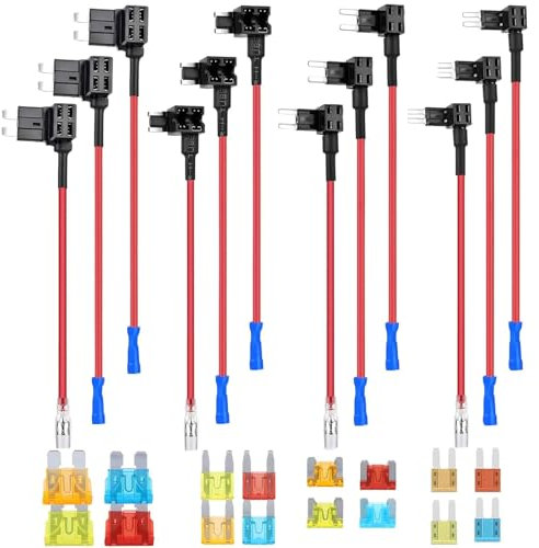 Adaptador de fusibles de 12 unidades, 4 tipos add a circuit, toma fusibles de 12 V, adaptador de micro coche, add a circuit, grifo de auto fusibles, puerta con fusibles, cuchilla 5 A, 10 A, 15 A, 20