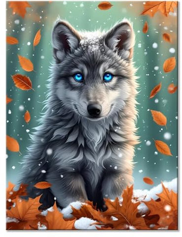 Malen Nach Zahlen Wolf Malen Nach Zahlen Erwachsene Ahornblatt Malen Nach Zahlen Kinder DIY Handgemalt ölgemälde Bastelset mit 3 Pinseln und Acrylfarbe für Wanddeko Wohnzimmer Geschenke 70 x 90 cm X-9