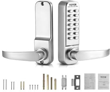VEVOR Serrure à Code Mécanique à 14 Touches, Serrure de Porte d'entrée Sans Clé à Clavier Mécanique avec Poignée, en Acier Inoxydable, Étanche, pour Maison, Bureau, Clôture Extérieure, Garage, Cour