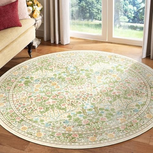 Othilic Runder Teppich, 1,8 m, weich, waschbar, Boho-Blumenmuster, für Schlafzimmer, schmutzabweisend, botanisch, Esszimmer, Teppiche für unter runden Tischen, Vintage-Teppich für Wohnzimmer, Büro