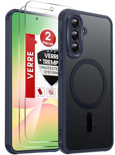 LeYi für Samsung Galaxy A56 5G/4G Hülle für Magsafe mit 2X Panzerglas-Blau | Handyhülle Ultra Dünn Magnetisch Schutzhülle Schutzglas Matt Transluzent Stoßfest Handy Phone Case Cover 128gb A 56