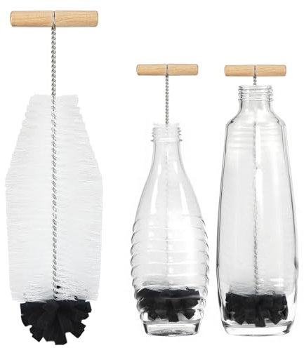 32 cm Flaschenbürste für Sodastream – 2er Pack Mit ergonomischem Griff, weißen Borsten&Schwarz Schwamm–Ideal für Glas- und Duo-Kunststoffflaschen – Kraftvolle Reinigung ohne Kratzer