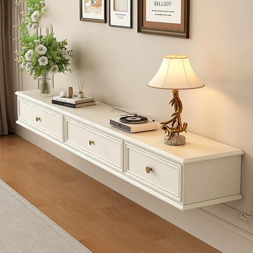 Kchsdool Floating TV Stand – Wall Mounted Media Console with Doors, Large Storage Cabinet for Living Room & Bedroom, Contemporary Farmhouse Style (White-B, 140CM)