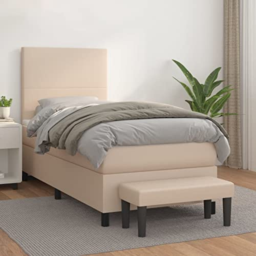 Teenpull Boxspringbett mit hochwertiger Taschenfederkernmatratze, verstellbarem Kopfteil, langlebigem Kunstleder in Cappuccino-Braun, 90x190cm, modernes Schlafmöbel für erholsamen Schlaf.