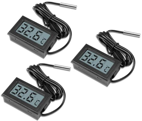 AYWHP 3PCS -50℃~+110℃ Mini LCD Digital Thermometer,Digital LCD Temperatur Monitor mit Externem Sensor Temperaturüberwachung thermometer mit fühler für Kühlschrank,Gefrierschrank Aquarium