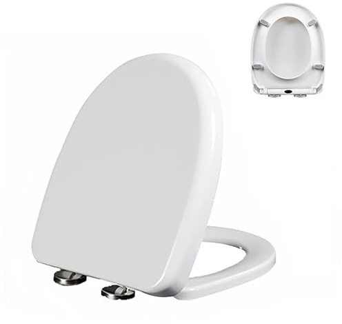 Siège WC Forme U/D en PP, 02E, 42x34cm, Abattant WC avec Fermeture en Douceur, Lunette WC Blanche Universelle avec Dégagement Rapide à Un Bouton pour Facile à Installer et à Nettoyer