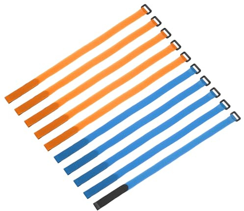 QUARKZMAN 10 Stück Wiederverwendbare Batterie-Halteriemen 20mm x 40cm Nylon Vielseitige Batterie-Halterung Verstellbare Klettband-Schnalle Haken-Ösen-Befestigung FPV Auto Blau/Orange