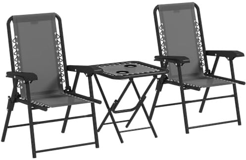 Outsunny Bistro Set 3-teilig Wetterfest Klappbar Balkonmöbel Dunkelgrau | Gartenmöbel Set, Bistrotisch, Becherhalter, Gartenstühlen, Sitzgruppe, Balkonset, Für Kleinen Balkon