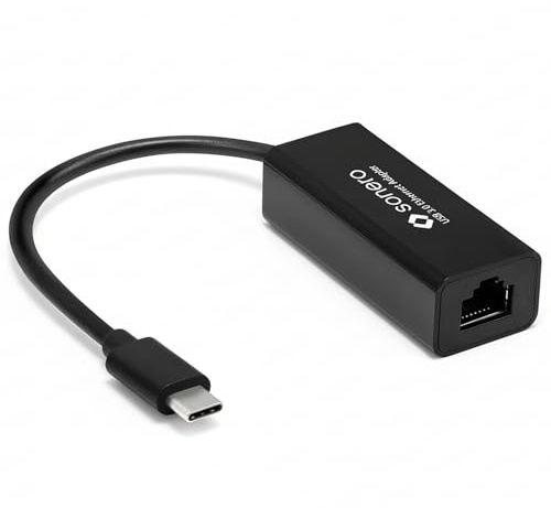 sonero USB LAN Adapter, USB-C RJ45 Ethernet Adapter 1000 Mbit 0,20m schwarz | USB Netzwerkadapter für Laptop & MacBook mit vergoldeten Kontakten und LAN Anschluss