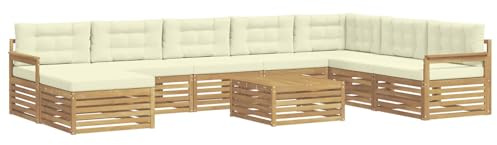 vidaXL Outdoor-Sofagarnitur 9 pcs Weiß und Creme Massivholz Akazie, Gartenmöbel, modernes Outdoor-Sofa-Set, Akazienholz, modulares Sofa, ideal für Pool und Terrasse