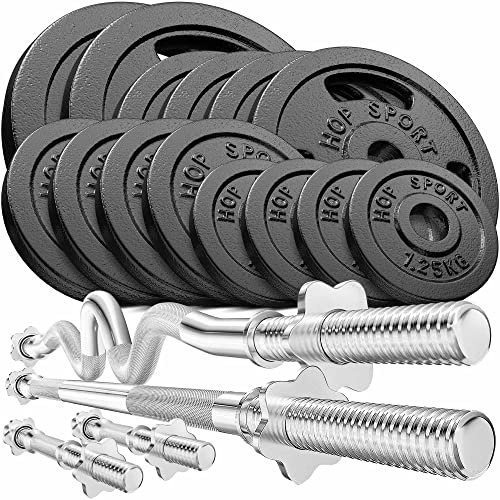 Hop-Sport GUSS Hantelset 76 kg, 1x Langhantel, 1x SZ Stange & 2x Kurzhantel inkl. 14 Hantelscheiben 2x10kg/4x5kg/4x2,5 kg/4x1,25kg (super SZ)