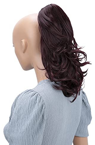 CAISHA 35cm Haarteil Helena Zopf Haarverlängerung mit Butterflyklammer Voluminös Gewellt Dunkelrot H106