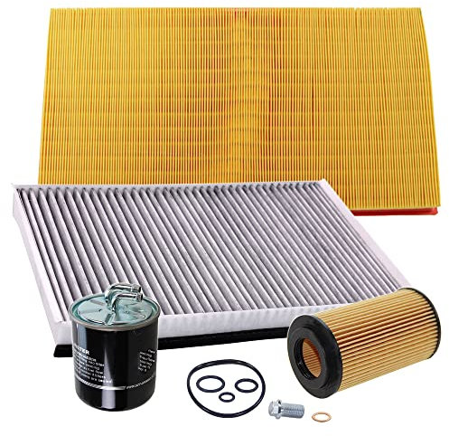 BESTPRICE Inspektionspaket Filterset mit 1x Luftfilter, 1x Innenraumfilter (Pollenfilter) mit Aktivkohle, 1x Ölfilter, 1x Kraftstofffilter, Kompatibel mit MERCEDES VIANO (W639), VITO/MIXTO (W639)