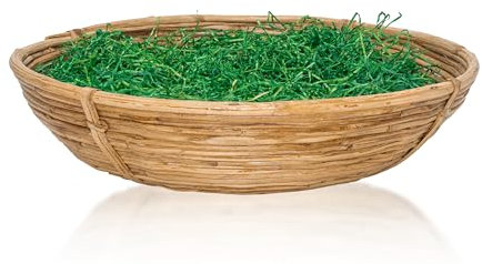 Fair Trade Korbwaren Handgefertigtes Osternest aus Cane Grass (Pfahlrohr) – Natürlicher Osterkorb mit grünem Ostergras (30 cm)