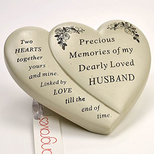 Husband Double Heart Flower Graveside Memorial Ornament Verse Plaque