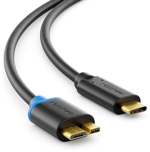 deleyCON 1m USB 3.0 Micro B Cable - USB C to Micro B USB 3.0-5 Gbit/s - Charging Cable Data Cable Thunderbolt - For PC Computer Smartphone Tablet Notebook Cargador Disco Duro Externo HDD