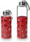 IBILI - Botella de vidrio lake 400 ml rojo, Borosilicato, Reutilizable, protector anti-golpes