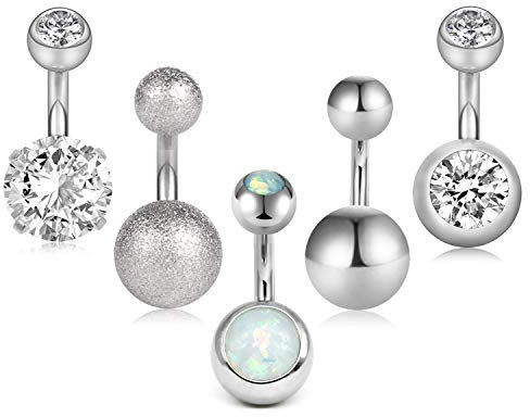 FECTAS 14G Kurzes Bauchnabelpiercing Barbell Set Chirurgenstahl 6mm Bar Piercing Bauchnabel