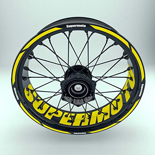 Felgenaufkleber Supermoto 17 Zoll | Felgenbettaufkleber Supermoto für 32 und 36 Speichen Felgen | Set für Vorder- & Hinterreifen (Gelb, 36)