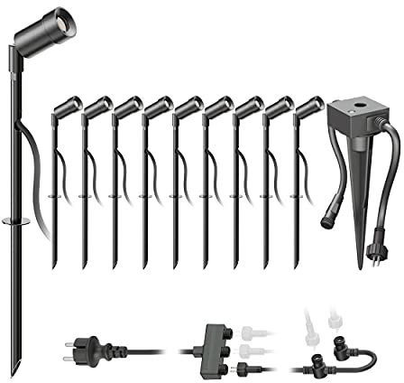 ledscom.de LED Gartenstrahler Spico schwarz mit Erdspieß und Dämmerungssensor für außen IP44 je 105lm warm-weiß 10er Set