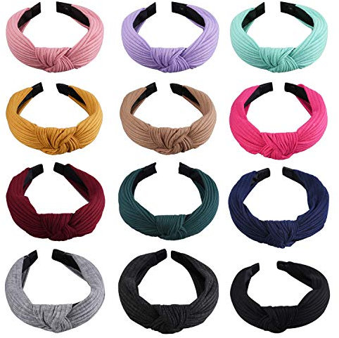 SIQUK 12 Pièces Bandeau Cheveux avec Noeud Serre-Tête Noeud Bandeau Cheveux pour Femme Fille, 12 Couleurs