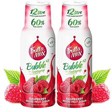 2 paquetes - FruttaMax - Concentrado de jarabe de frutas | Menos azúcar | con un 60% de contenido de fruta | adecuado para máquina de refrescos (2 x 500 ml) (2 x Frambuesa)
