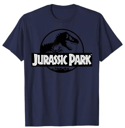 Jurassic Park Simple Black & White Outline Logo T-Shirt