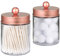 Amolliar Apothekergläser, Badezimmer-Organizer, Aufbewahrungsbehälter für die Arbeitsplatte, attraktiver Qtip-Spenderhalter, Glas mit Deckel, für Wattestäbchen, Badesalz, Haarband, 2 Stück (Roségold)