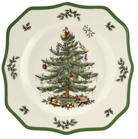 Spode Weihnachtsbaum-Speiseteller mit gewelltem Weihnachtsbaum, feines Steingut, große Teller, spülmaschinen- und mikrowellengeeignet, 26,7 cm