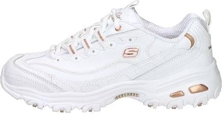 Skechers Women's D'Lites Fresh Start Trainers, White Leather/Duraleather/Rose Gold Trim, 3.5 UK