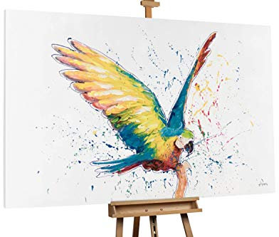 KunstLoft® XXL Gemälde 'Flying Colours' 180x120cm | original handgemalte Bilder | Vogel Abstrakt Weiß Bunt | Leinwand-Bild Ölgemälde einteilig groß | Modernes Kunst Ölbild