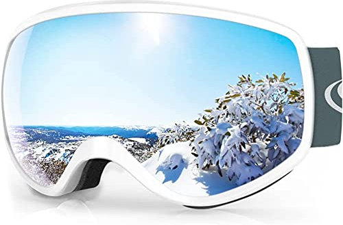 Findway Skibrille Kinder, Snowboardbrille Helmkompatible Schneebrille Verspiegelt 100% UV-Schutz Anti-Nebel Kinder Skibrille für Jungen Mädchen 3-8 Jahre Skifahren Skaten Snowboarden