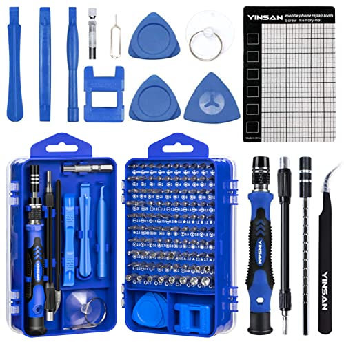 YINSAN Kit Tournevis de Precision, Petit Kit Tournevis Magnétique, Électroniques Set Outils Informatique Réparation pour iPhone PC Laptop PS4 PS5 Xbox Lunettes Montre Smartphone Macbook, 134 en 1 Bleu