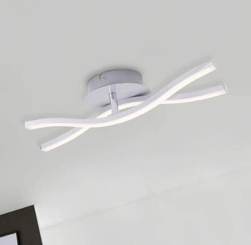 BRILONER - LED Deckenlampe mit warmweißer Lichtfarbe, geschwungen, 6 Watt, 480 Lumen, LED Lampe, Deckenleuchte, Wohnzimmerlampe, Schlafzimmerlampe, Küchenlampe, 37x12x7,7 cm, Alufarbig