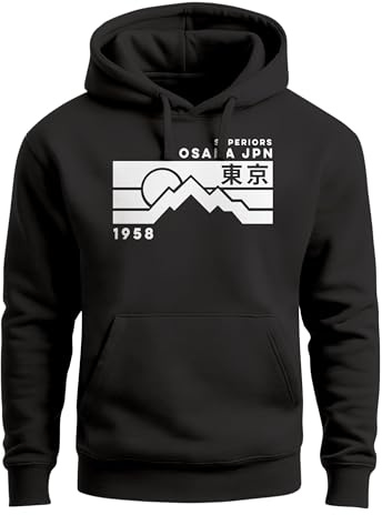 Neverless® Hoodie Herren Aufdruck Osaka JPN japanische Schriftzeichen Fashion Print Kapuzen-Pullover Männer