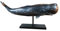 MichaelNoll Wal Dekofigur Statue Skulptur Standfuß Polyresin Modern - Maritime Deko für Wohnung in Holz-Optik Blau - Dekoration für Wohnzimmer, Schlafzimmer oder Badezimmer - XXL 77x17,5x38,5 cm