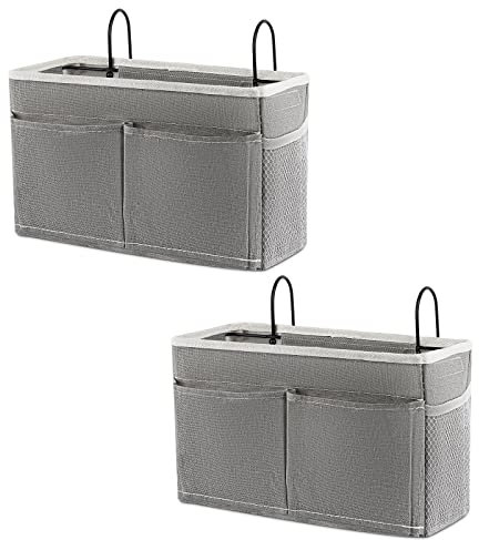 Retyion Hängekorb für Betten, Kopfteile, Etagenbetten, Schlafsaal, Organizer für Aufbewahrung (mit Taschen, grau), 2 Stück