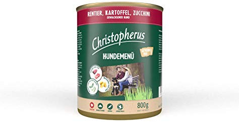 Christopherus Hundemenü, Mit Rentier, Kartoffel, Zucchini, Vollnahrung für erwachsene Hunde, Nassfutter, 6 x 800 g