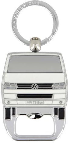 BRISA VW Collection - Volkswagen Schlüssel-Anhänger-Ring Accessoire Keyholder mit Bieröffner im T5 Bulli Bus Design (Bus Front/Weiß)